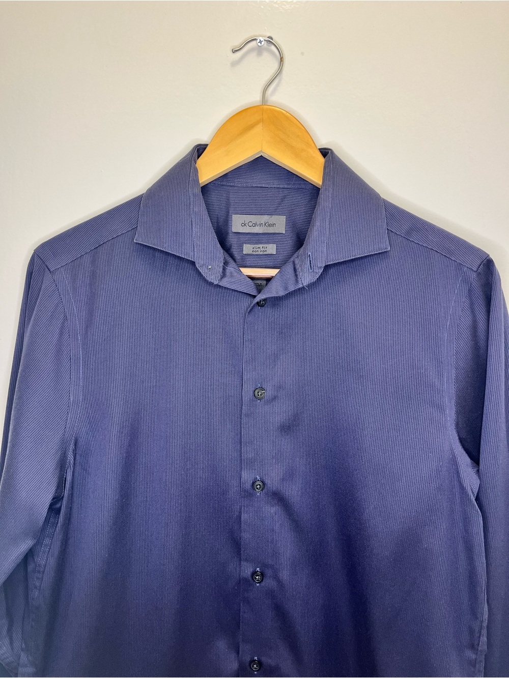 Calvin Klein Men's Purple Slim Fit Non Iron Two Ply Dress Shirt